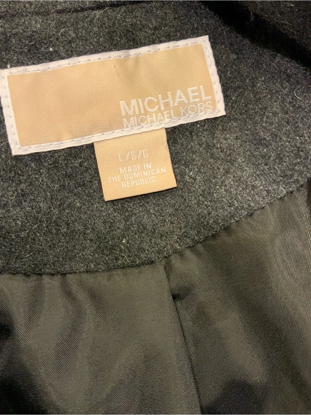Michael Kors Charcoal Double-Breasted Peacoat with Red Scarf